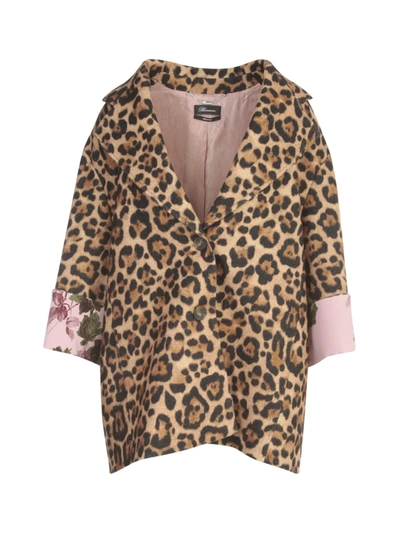 Blumarine Single-breasted Leopard-print Coat In Neutral