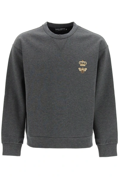 Dolce & Gabbana Crewneck Sweatshirt With Embroidery In Grey