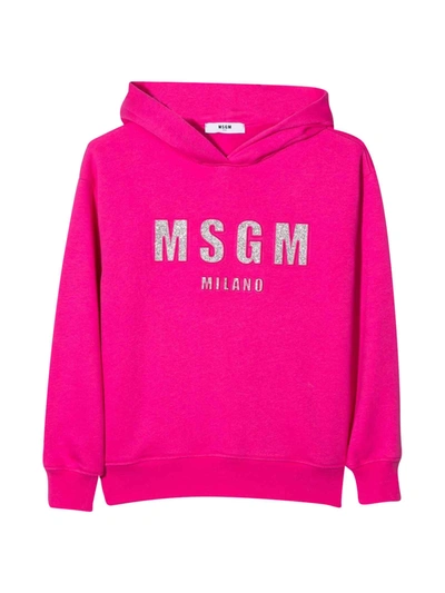Msgm Kids' Glitter-logo Pullover Sweatshirt In Fucsia