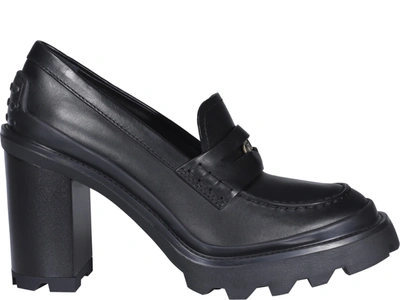 Tod's Heeled Loafer In Nero
