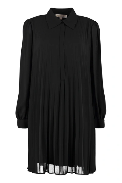 Michael Kors Georgette Pleated Shirtdress In Black
