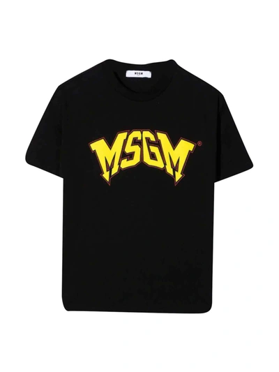 Msgm Kids' Unisex Black T-shirt In Nero/giallo Fluo