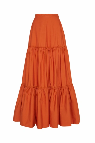 Amotea Charlotte Long Skirt In Orange Poplin - Atterley