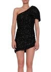 Amen One-shoulder Bow-sleeve Sequin Mini Dress In Black