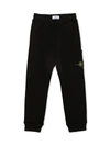 Stone Island Teen Compass-logo Cotton Track Pants In Nero