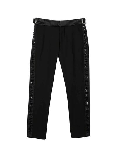 Balmain Black Teen Trousers With Side Bands In Nero