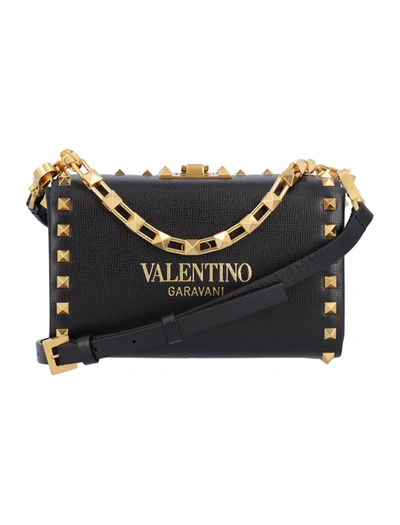 Valentino Garavani Box Rockstud Alcove Leather Shoulder Bag In Black