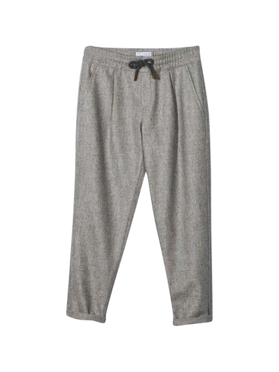 Brunello Cucinelli Teen Box-pleat Straight-leg Trousers In Grigio Chiaro