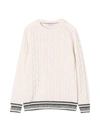 BRUNELLO CUCINELLI WHITE SWEATER TEEN WITH BLACK AND SILVER DETAILS