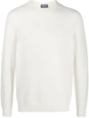 Drumohr Ribbed Detail Crew Neck Jumper In White