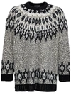 VALENTINO VALENTINO CREW NECK WOOL SWEATER WITH ANIMAL PRINT AND EMBROIDERY