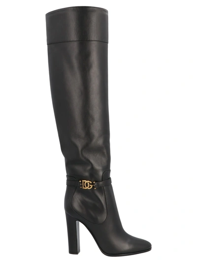 Dolce & Gabbana 皮革过膝靴 In Black