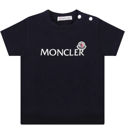 Moncler White T-shirt For Baby Kids With Logo In Blu