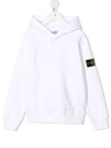 Stone Island Teen Logo-patch Cotton Hoodie In Bianco