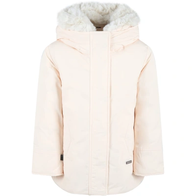 Woolrich Ivory Jacket For Kids With Patch Logo In Avorio