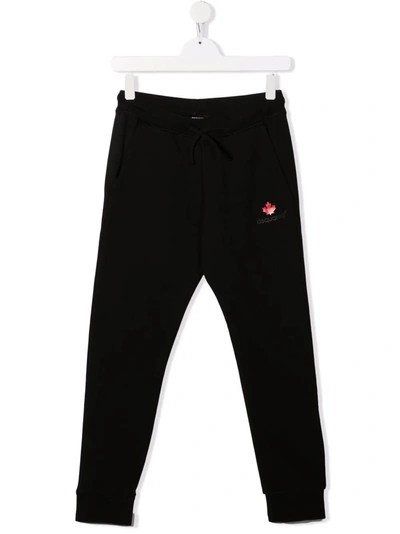 Dsquared2 Kids Black Joggers With Logo And Maple Leaf In Nero
