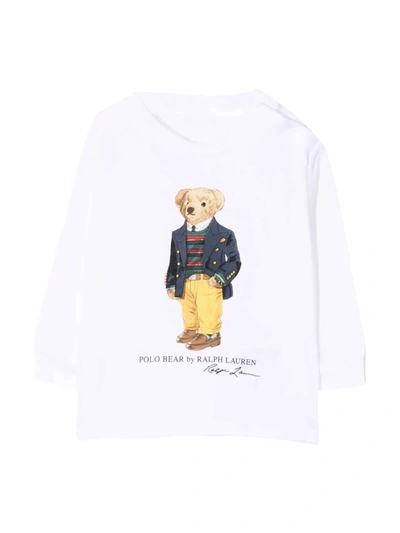Ralph Lauren Babies' White T-shirt With Frontal Print In Bianco