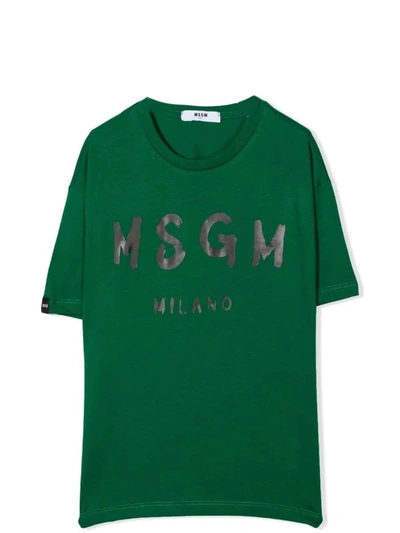 Msgm Kids' Logo印花t恤 In Verde