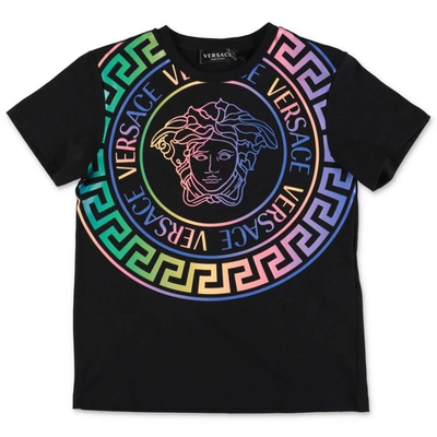 Young Versace Kids' Versace Young Cotton Tshirt With Medusa In Nero+multicolor
