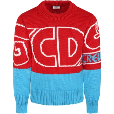 Gcds Mini Red Sweater For Kids With White Logo