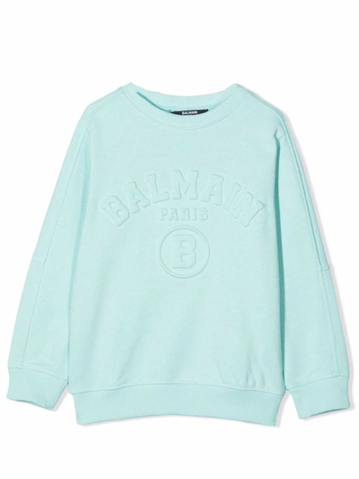 Balmain Kids' Crewneck Sweatshirt With Print In Celeste