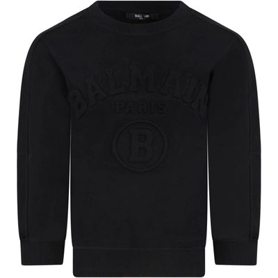 Balmain Black Sweatshirt For Kids With Logo In Nero