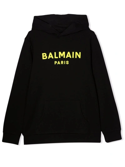 Balmain Kids' Unisex Black Sweatshirt In Nero/giallo
