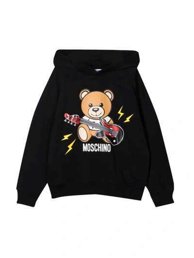 Moschino Kids' Black Sweatshirt With Hood And Toy Print In Nero