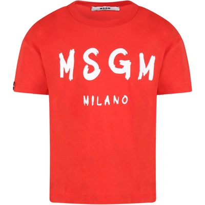 Msgm Red T-shirt For Kids With Logo In Rosso