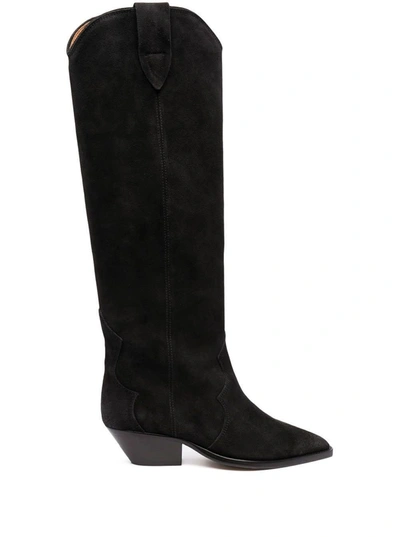 Isabel Marant Duerto Gz Pointed Toe Mid-calf Leather Boots In Black
