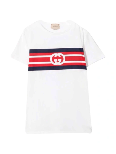 Gucci Kids' Logo Printed Cotton Jersey T-shirt In White/mc