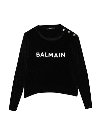 Balmain Kids' Unisex Black Sweater In Nero/bianco