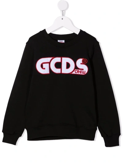 Gcds Mini Kids Black Sweatshirt With Red Profiled Logo In Nero