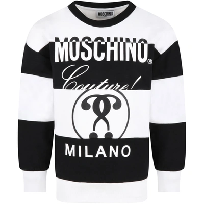 Moschino Multicolor Sweatshirt For Kids With Logo In White Black