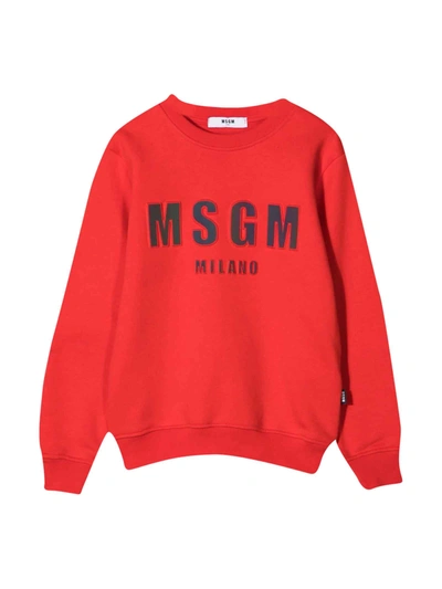 Msgm Kids' Appliqué-logo Cotton Sweatshirt In Red