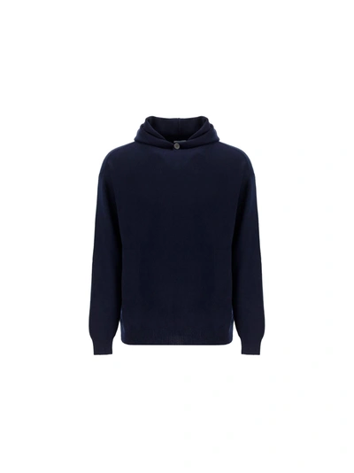 Malo Knitted Pullover Hoodie In Navy Blue