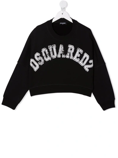 Dsquared2 Kids' Baby Black Crop Sweatshirt With Old School Logo