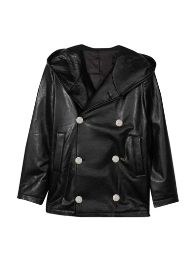 Balmain Teen Embossed-logo Double-breasted Jacket In Nero