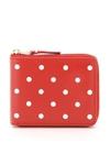 Comme Des Garçons Dot Printed Leather Zip Around Wallet In Red Red