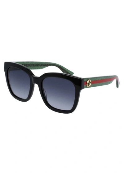 Gucci Black Striped Wayfarer-style Sunglasses In Grey