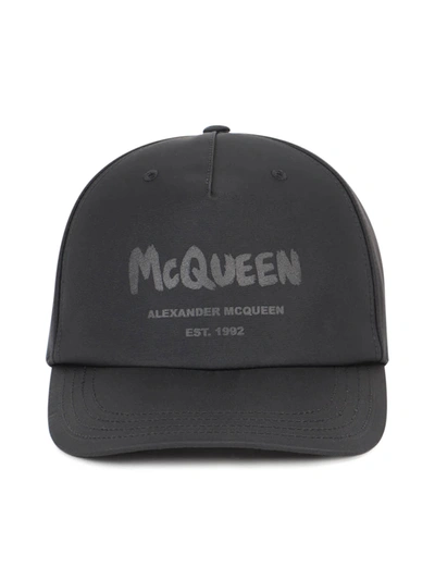 Alexander Mcqueen 涂鸦logo科技织物棒球帽 In Black