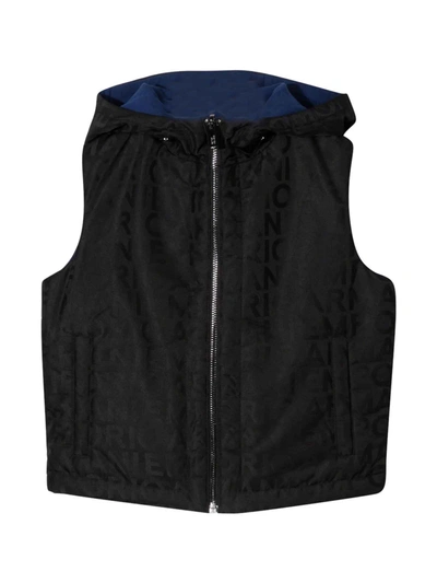 Emporio Armani Gilet Reversibile Teen Bicolore Con Cappuccio E Zip In Nero