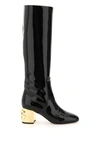 DOLCE & GABBANA PATENT LEATHER BOOTS WITH DG KAROL HEEL