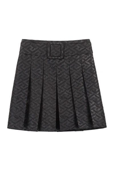 Young Versace Kids' Pleated Mini Skirt In Black