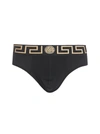 Versace Black Greca Border Swim Briefs In Nero Greca Oro