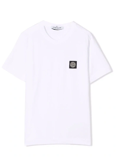 Stone Island Kids' White Cotton T-shirt In Bianco