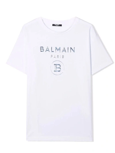 Balmain Teen White Cotton Logo T-shirt