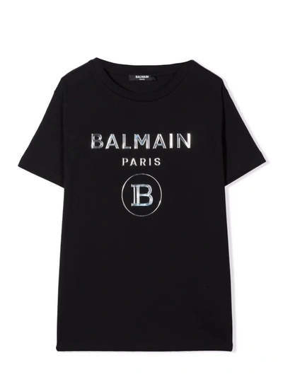 Balmain Kids' Black Cotton T-shirt In Nero