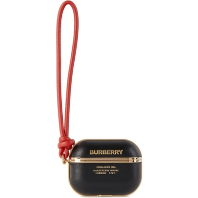 Burberry Lambskin Horseferry Print Airpods Pro Case In Black