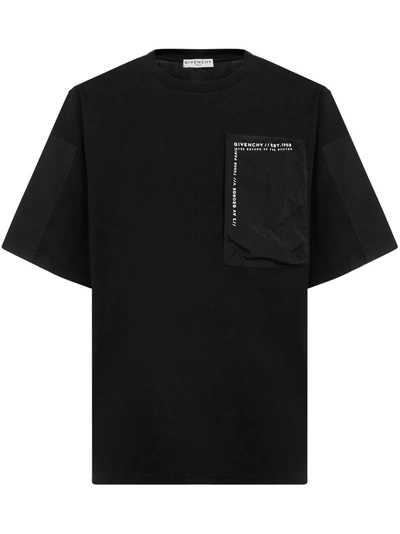 Givenchy Logo Cotton T-shirt W/ Nylon Pocket In Black